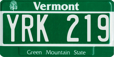 VT license plate YRK219