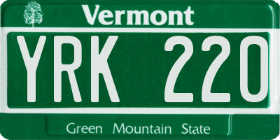 VT license plate YRK220