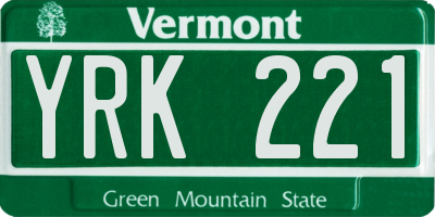 VT license plate YRK221