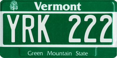 VT license plate YRK222