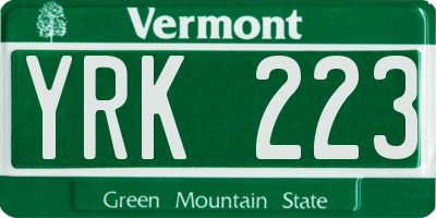 VT license plate YRK223