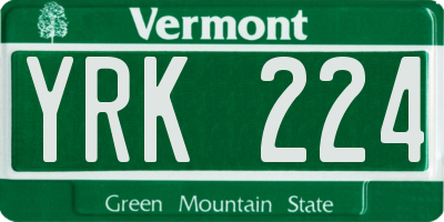 VT license plate YRK224