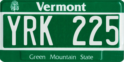 VT license plate YRK225