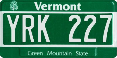 VT license plate YRK227