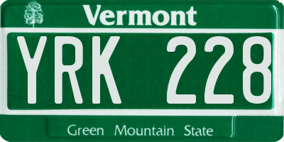 VT license plate YRK228
