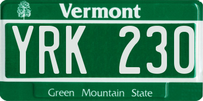 VT license plate YRK230