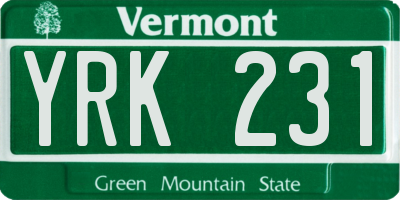 VT license plate YRK231