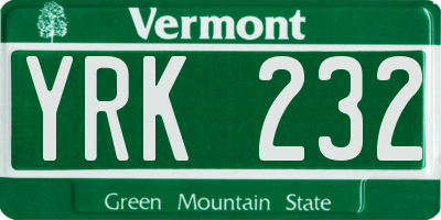 VT license plate YRK232