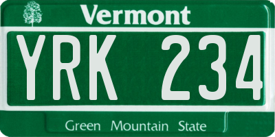 VT license plate YRK234