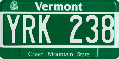 VT license plate YRK238