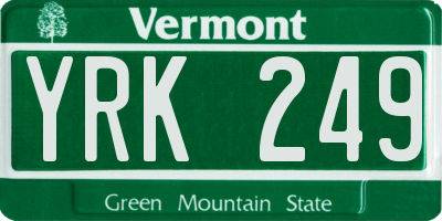 VT license plate YRK249