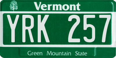 VT license plate YRK257