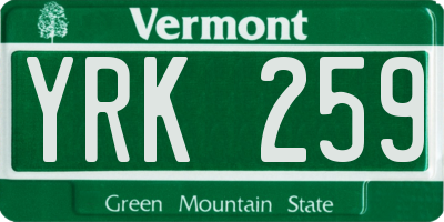 VT license plate YRK259