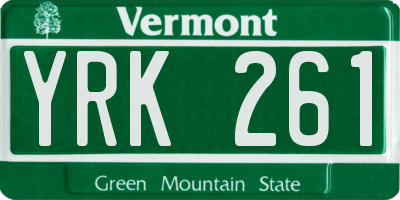 VT license plate YRK261