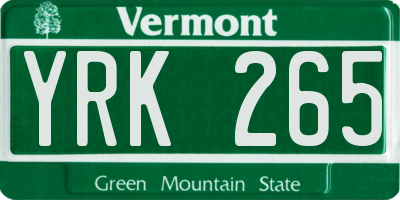 VT license plate YRK265