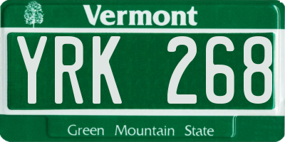 VT license plate YRK268