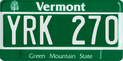 VT license plate YRK270