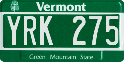 VT license plate YRK275