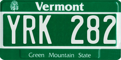 VT license plate YRK282