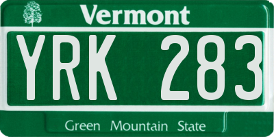 VT license plate YRK283