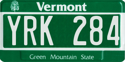 VT license plate YRK284