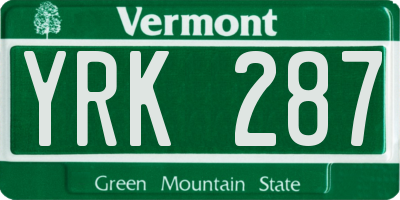 VT license plate YRK287