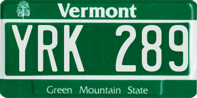 VT license plate YRK289