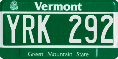 VT license plate YRK292