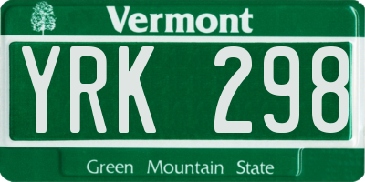 VT license plate YRK298