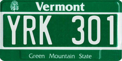 VT license plate YRK301