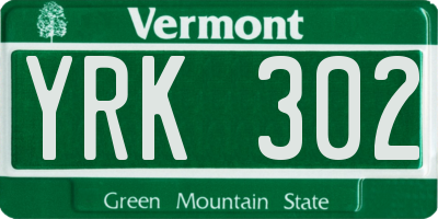 VT license plate YRK302
