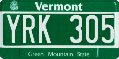 VT license plate YRK305