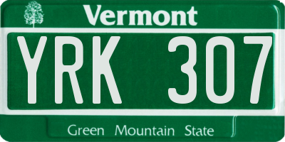VT license plate YRK307