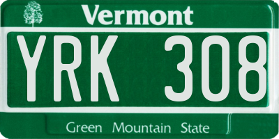VT license plate YRK308