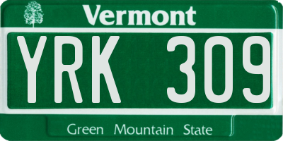VT license plate YRK309