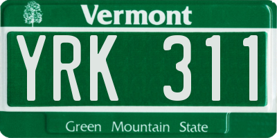 VT license plate YRK311
