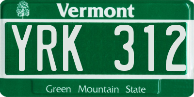 VT license plate YRK312