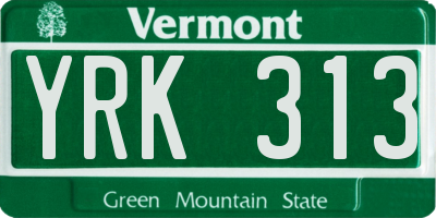 VT license plate YRK313