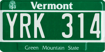 VT license plate YRK314