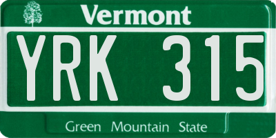 VT license plate YRK315