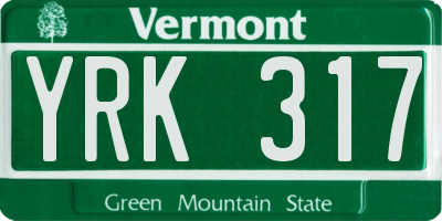 VT license plate YRK317