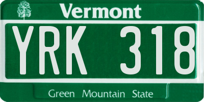 VT license plate YRK318