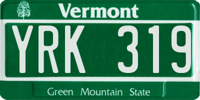 VT license plate YRK319