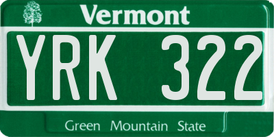 VT license plate YRK322