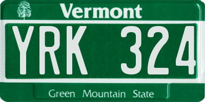 VT license plate YRK324