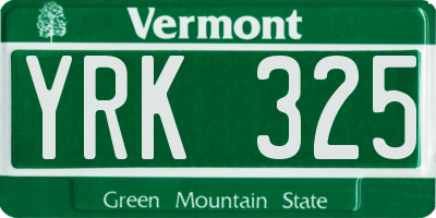 VT license plate YRK325