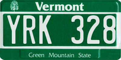 VT license plate YRK328