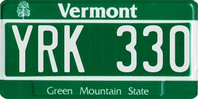 VT license plate YRK330