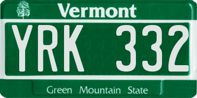 VT license plate YRK332