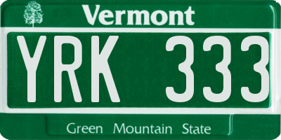 VT license plate YRK333